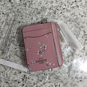 Coach Zip Card Case With Star Print (Pink)